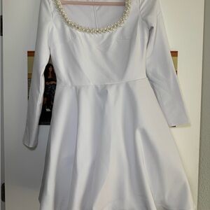 Elegant White Mini Dress with Pearl Detailing